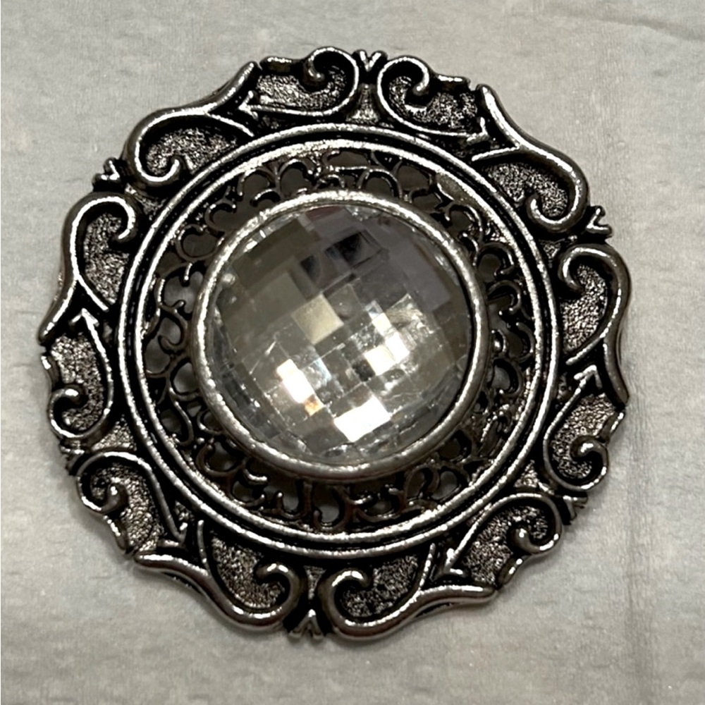 Vintage Silver Brooch with Clear Gem